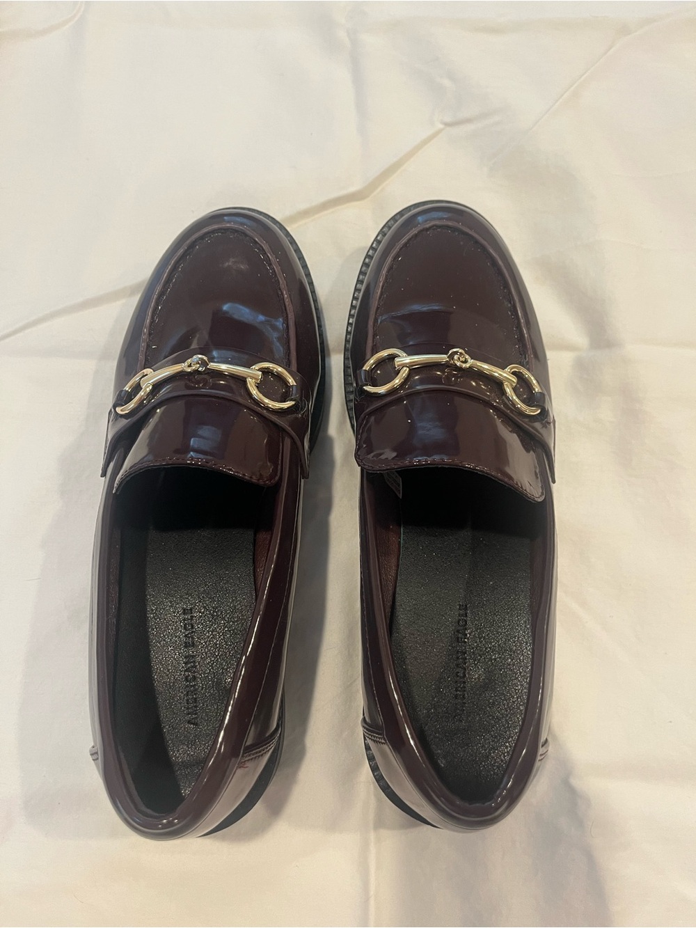 Maroon patent leather loafers